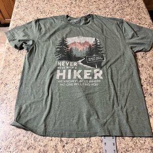 New Heather green nature tree mountain Hiking graphic Forest funny shirt XL
